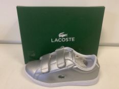 (NO VAT) 2 X BRAND NEW LACOSTE SILVER TRAINERS SIZE J1 (1089/16)