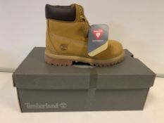 (NO VAT) 3 x NEW BOXED PAIRS OF TIMBERLAND PREMIUM WHEAT BOOTS. SIZE JUNIOR UK 2. (17/16)