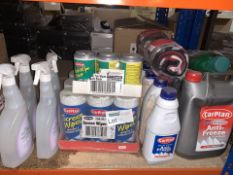 MIXED LOT INCLUDING ANTI-FREEZE, SCREEN WIPE TUBS, CARPET CLEANER, ETC (111/16)