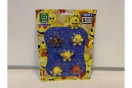 144 X BRAND NEW ASSORTED EMOJI STAMPS PACKS OF 5 (981/16)