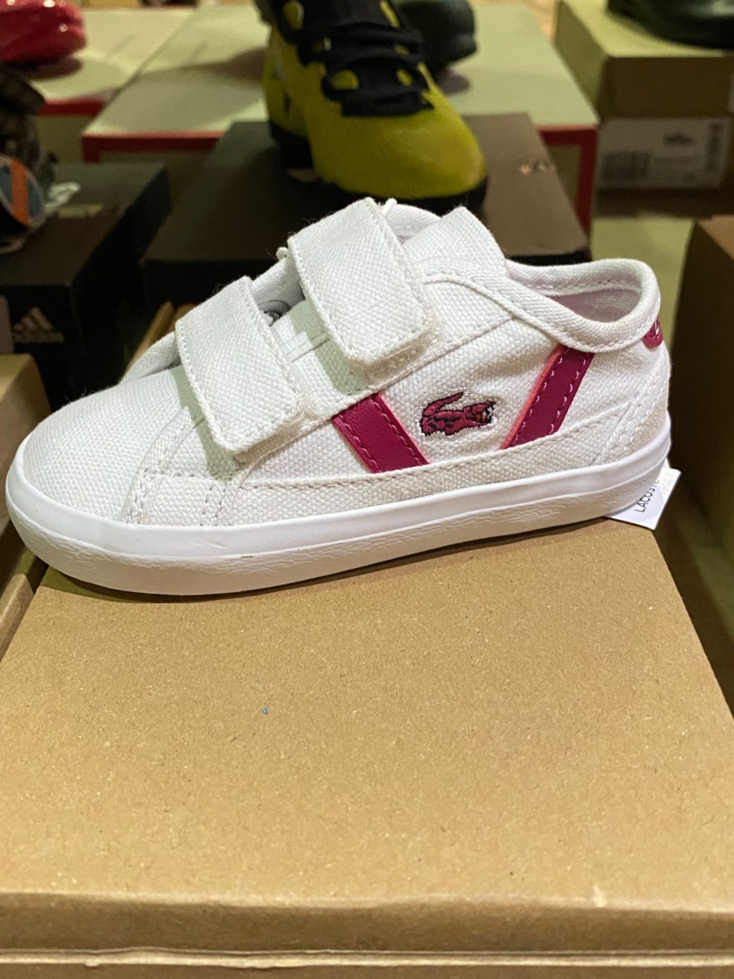 NEW & BOXED LACOSTE WHITE/PINK TRAINER SIZE INFANT 4