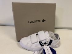 (NO VAT) 3 x NEW BOXED PAIRS OF LACOSTE SIDELINE 319 TRAINERS. SIZE INFANT 10
