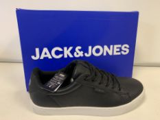 (NO VAT)5 x NEW BOXED PAIRS OF JACK & JONES BLACK TRAINERS. SIZE UK 4