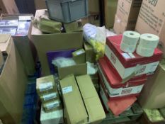 PALLET CONTAINING CATERING AND CLEANING PRODUCTS INCLUDING CHURCHILL SAUCERS, DATE STICKERS, OPTICS,
