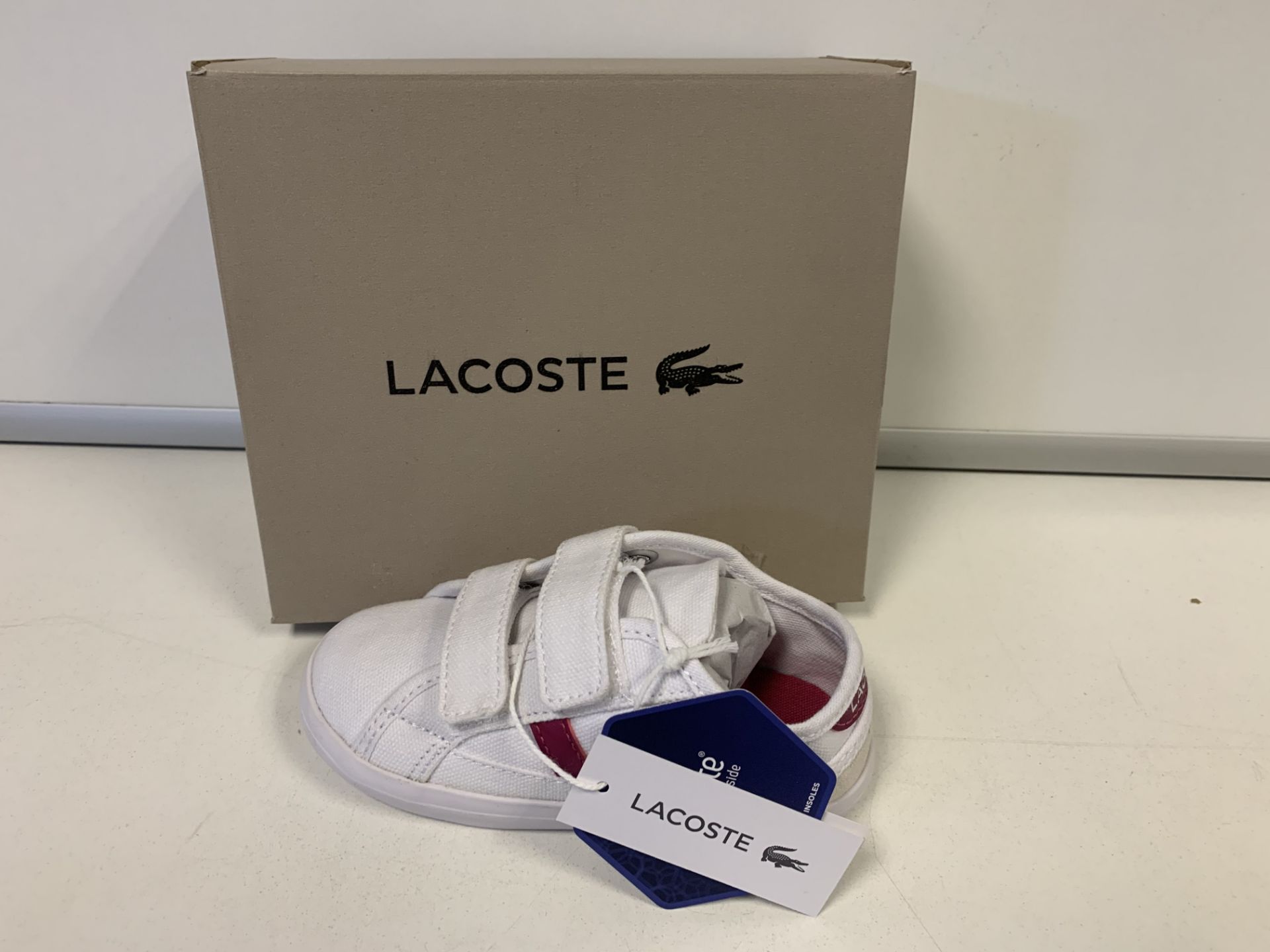 (NO VAT) 6 X BRAND NEW LACOSTE WHITE/PINK TRAINERS SIZE I6