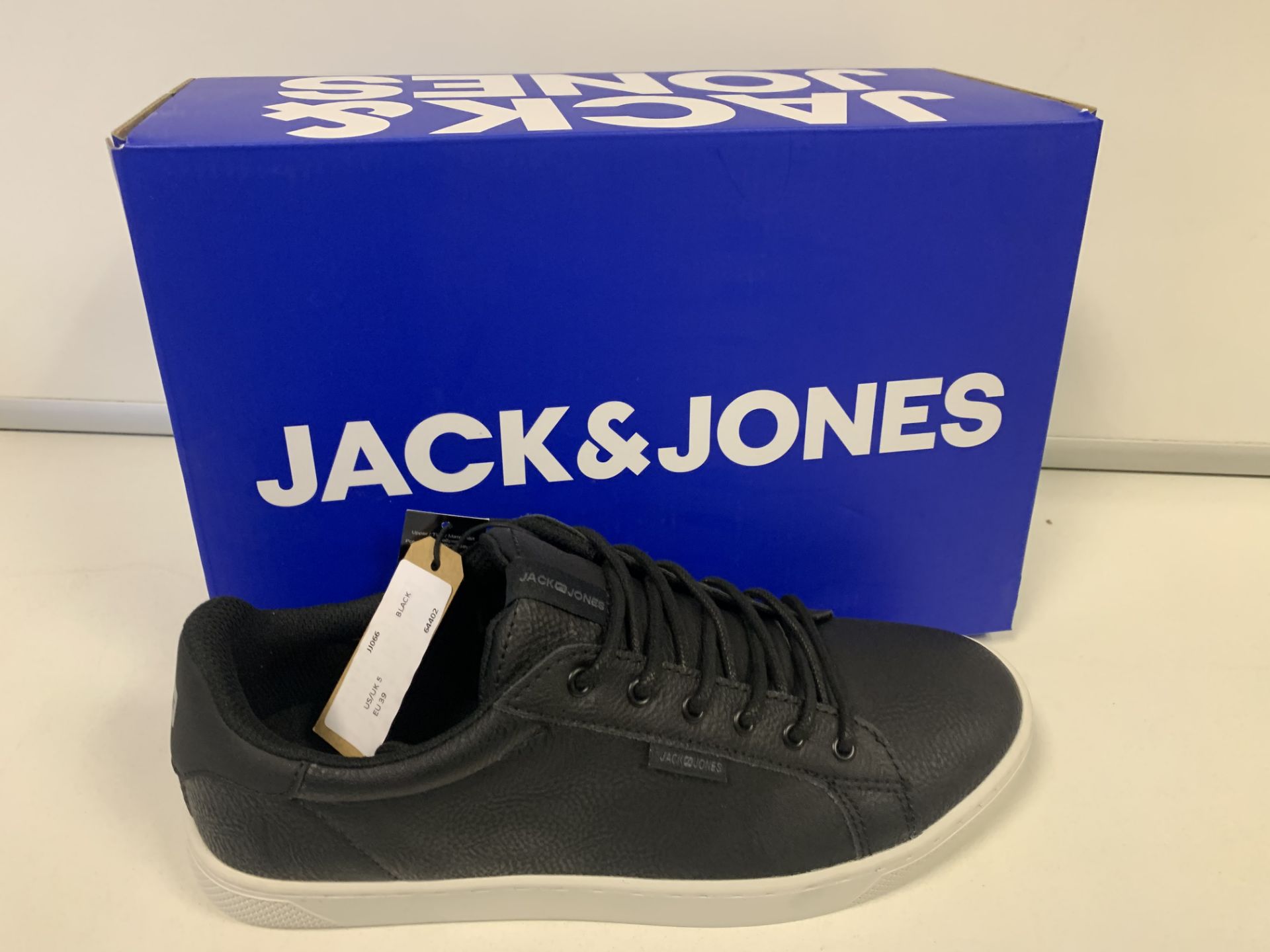 (NO VAT) 6 X BRAND NEW JACK AND JONES BLACK TRAINERS SIZE 5