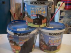 3 x Ronseal Fence Life Plus - Deep Plum small spillage over buckets
