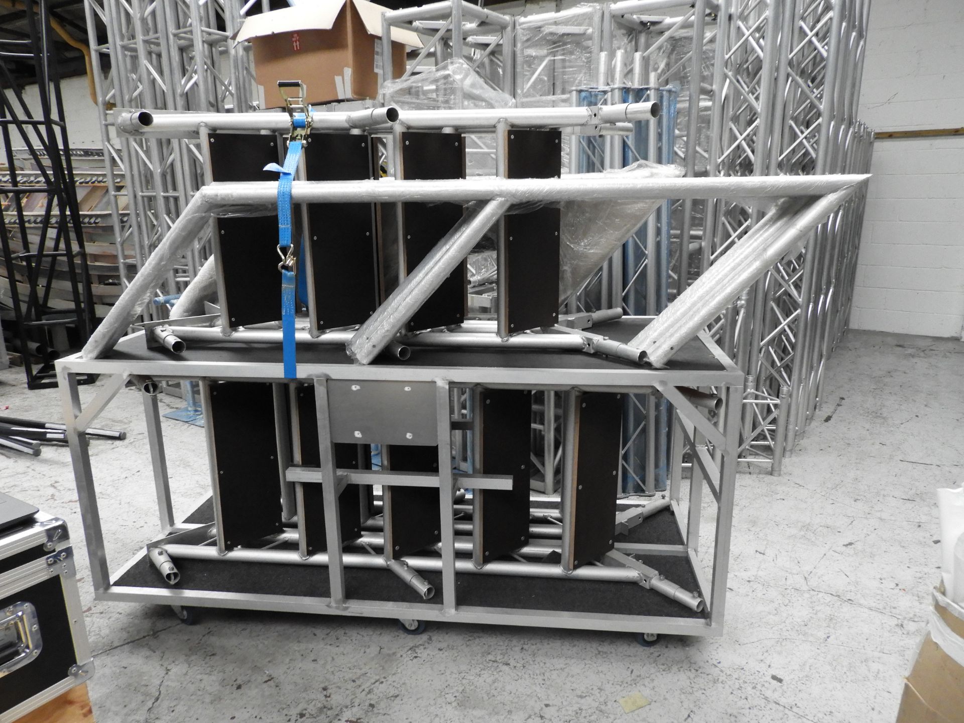 pair of treds in transport cage with handrails for a 4' stage