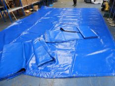 Blue stage canapy with side skirting and back 9m x 5.5m