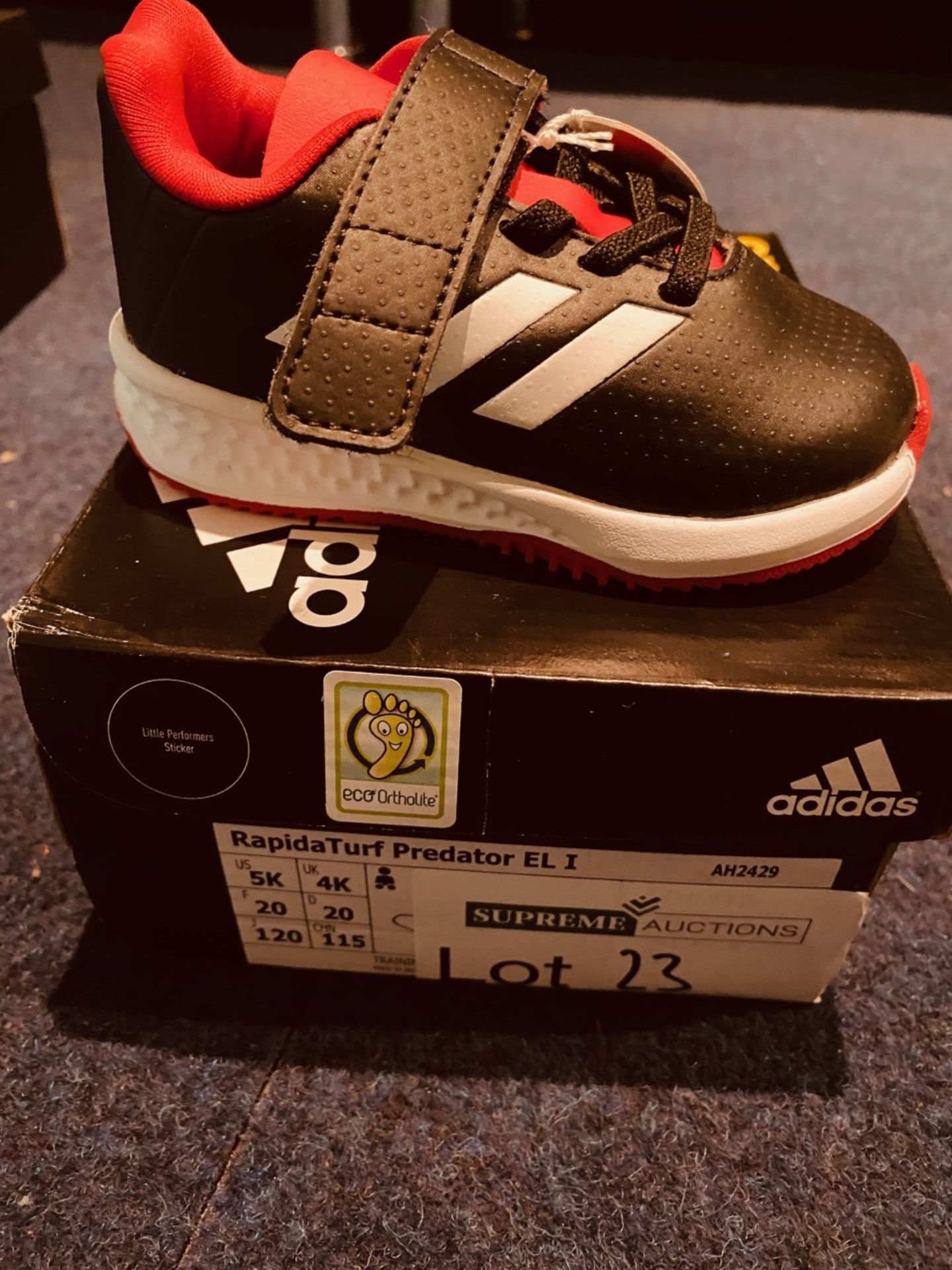 NEW AND BOXED BLACK/WHITE/RED ADIDAS RAPID TURF I-4 (23/7)
