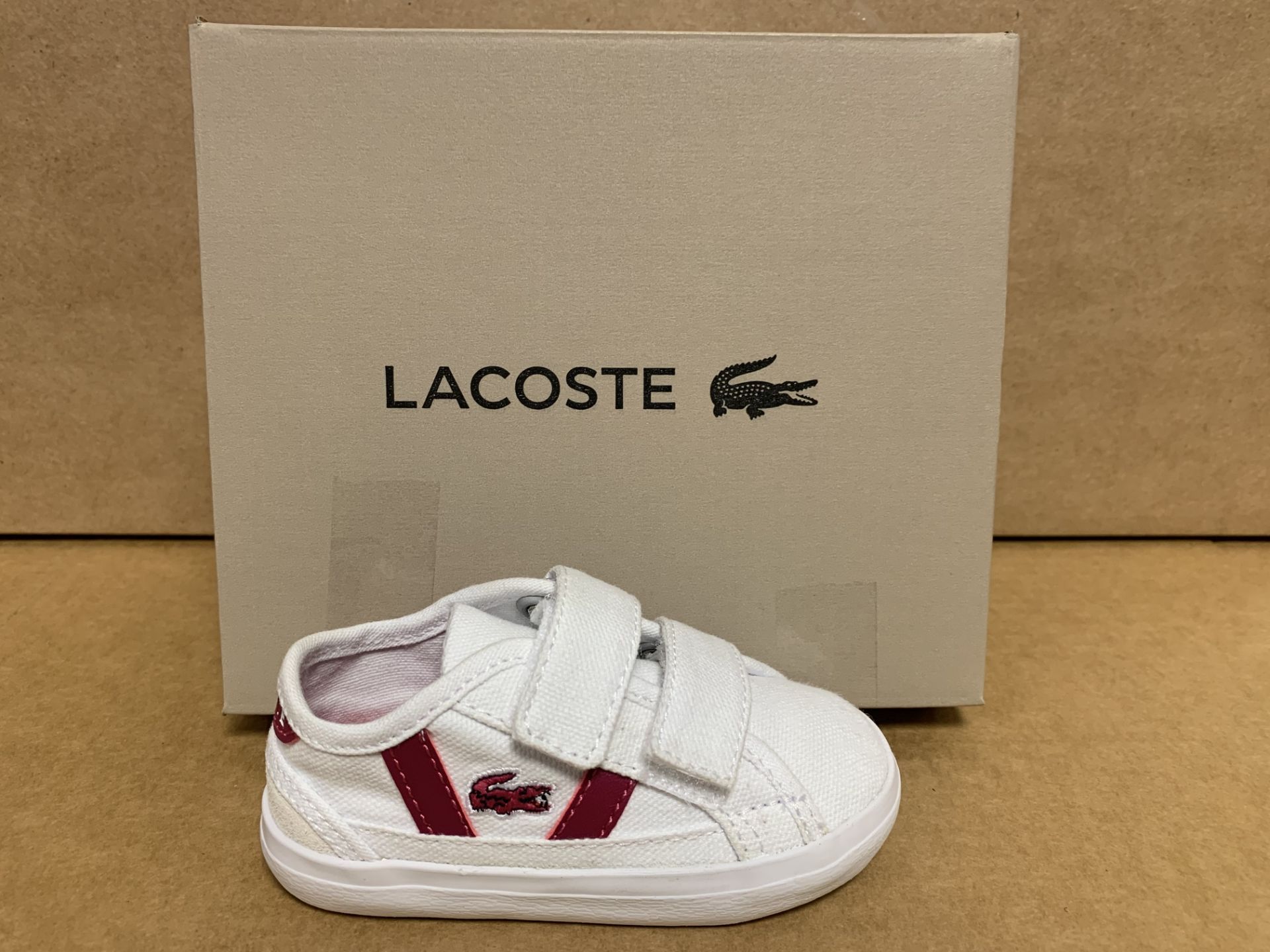 (NO VAT) 3 X BRAND NEW LACOSTE WHITE AND PINK TRAINERS SIZE i3 (135/23)