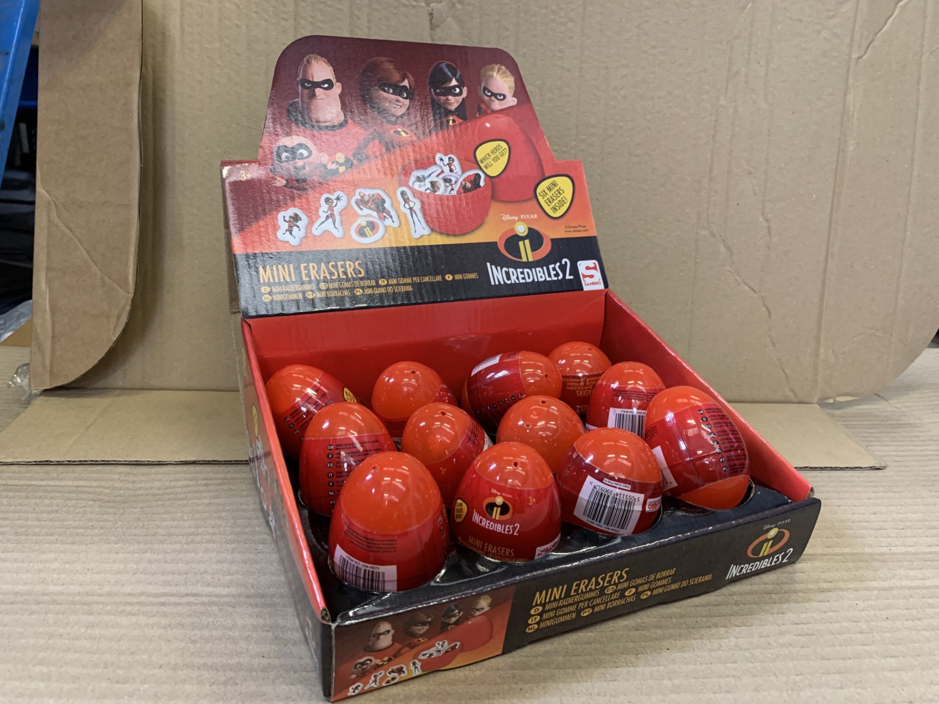144 X BRAND NEW BOXED INCREDIBLES SECRET EGG FLAT ERASERS IN 3 BOXES (741/23)