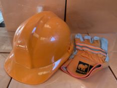 9 X BRAND NEW HIGH VIZ HARDHATS AND 5 X PAIRS OF HEAVY DUTY WORK GLOVES