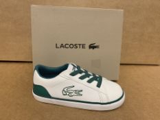 (NO VAT) 2 X BRAND NEW CHILDRENS LACOSTE GREEN AND WHITE TRAINERS SIZE i8