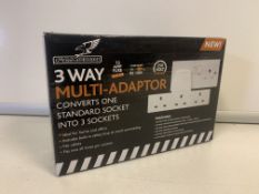 24 x NEW BOXED FALCON 3 WAY MULTI ADAPTOR. CONVERTS ONE STANDARD SOCKET TO 3 SOCKETS