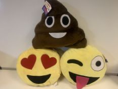 24 x NEW TAGGED EMOJI CUSHIONS IN VARIOUS DESIGNS
