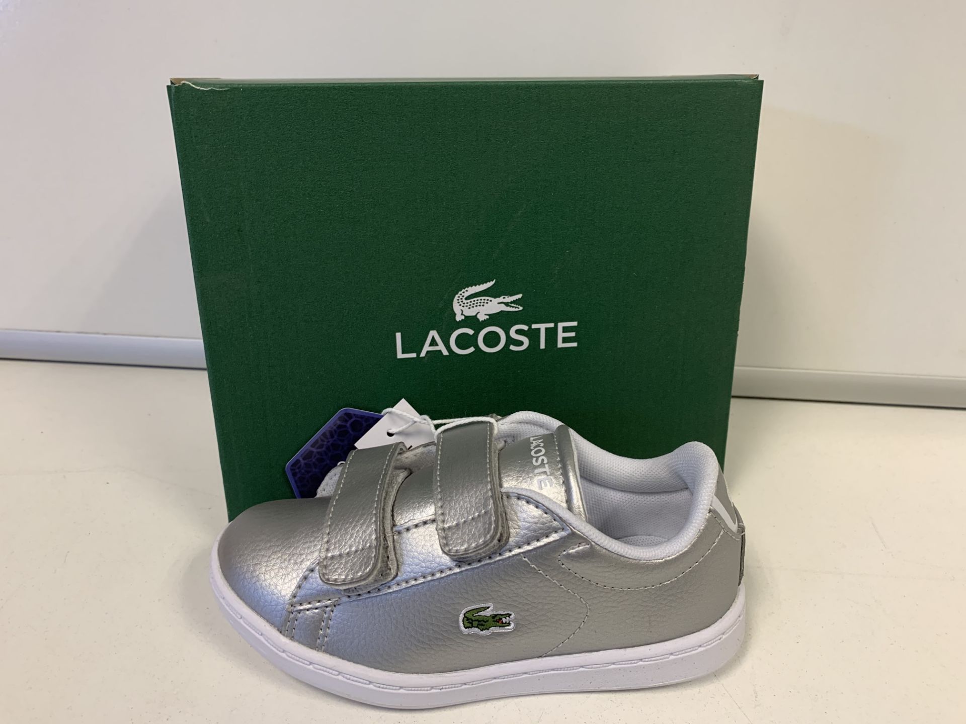 (NO VAT) 5 X BRAND NEW LACOSTE SILVER TRAINERS SIZE i9