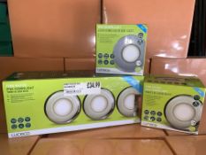 14 PIECE LIGHTING LOT INCLUDING LUCECO IP65 DOWN LIGHTS, TWIST AND LOCK LIGHTS, TWIST AND LOCK