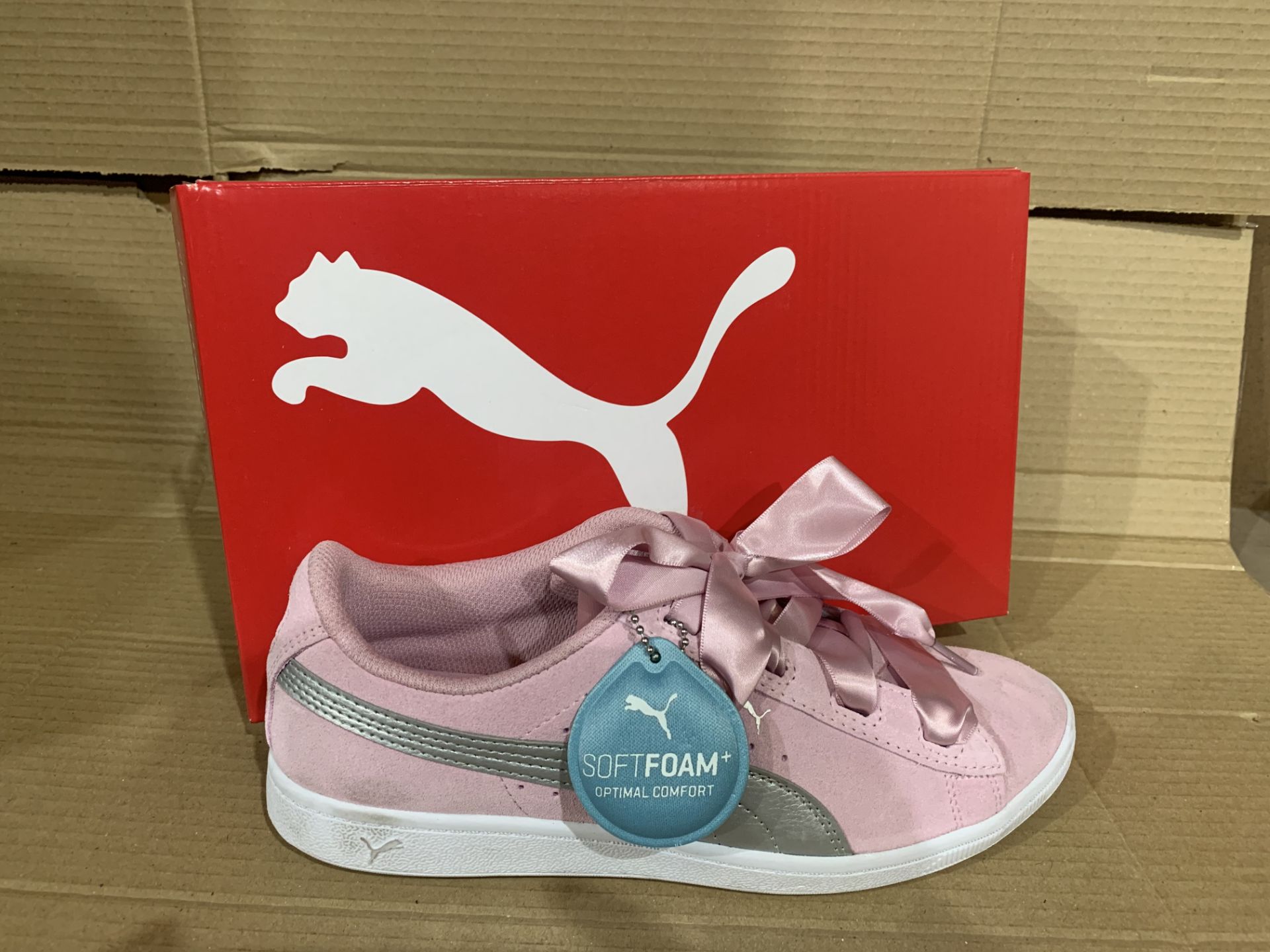 (NO VAT) 3 x NEW BOXED PAIRS OF PUMA SOFT FOAM+ PINK TRAINERS SIZE UK 5