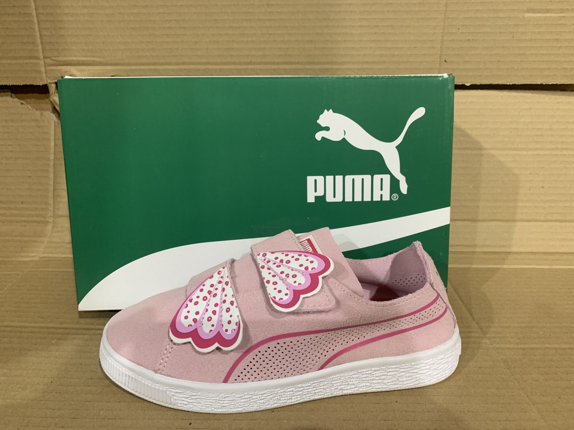 (NO VAT) 4 x NEW BOXED PAIRS OF PUMA SUEDE DECONSTR BUTTERFLY TRAINERS. SIZE UK 2