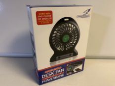 8 X BRAND NEW BOXED FALCON RECHARGEABLE DESK FANS WITH BUILT IN POWERBANK