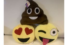 24 x NEW TAGGED EMOJI CUSHIONS IN VARIOUS DESIGNS