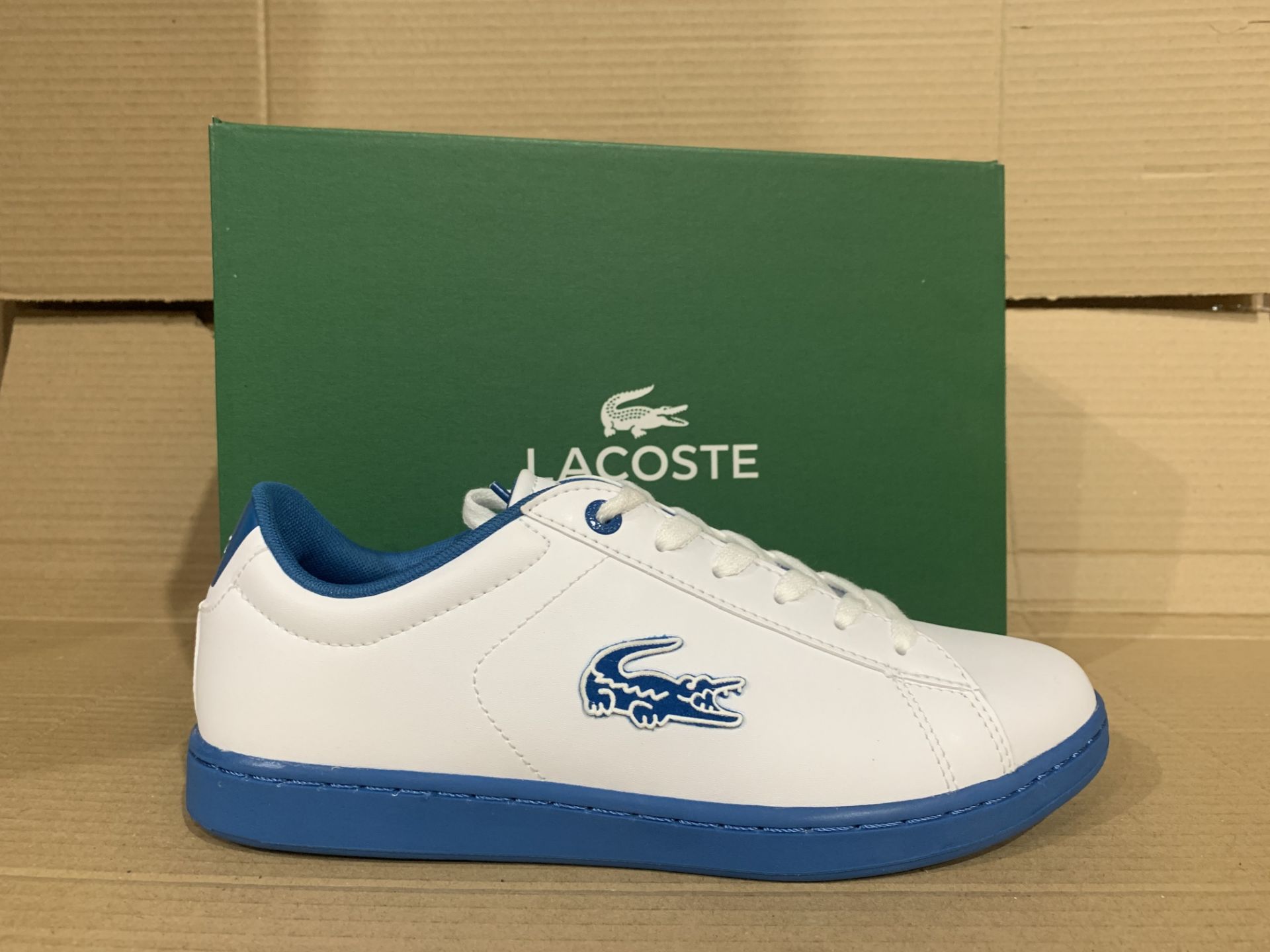 (NO VAT) 3 x NEW BOXED PAIRS OF LACOSTE CARNABY EVO TRAINERS SIZE UK 5