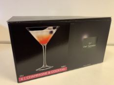 20 X BRAND NEW PACKS OF 6 RETAIL BOXED CHEF AND SOMMELLIER 30CL CHAMPAGNE AND COCKTAIL GLASSES IN 10