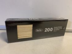 100 X BRAND NEW PAKCS OF 200 180MM WOODEN SKEWERS IN 2 BOXES