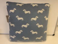 8 X BRAND NEW EMILY BOND DACHSHUND BLUE KNITTED CUSHIONS 50 X 50CM RRP £40 EACH