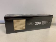 100 X BRAND NEW PAKCS OF 200 180MM WOODEN SKEWERS IN 2 BOXES