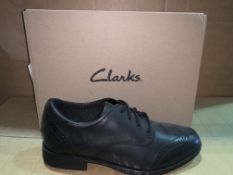 (NO VAT) 3 x NEW BOXED PAIRS OF CLARKS SAMI WALK Y BLACK LEATHER SHOES. SIZE UK 3