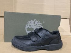 (NO VAT) 2 x NEW BOXED PAIRS OF TIMBERLAND WOODMAN PARK HOOK & LOOP OXFORD BLACK FULL GRAIN. SIZE UK