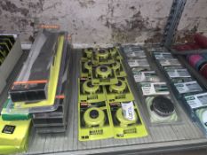 MIXED LOT INCLUDING REPLACEMENT MOWER BLADES, SPOOL AND LINE COVER ETC