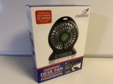 8 X BRAND NEW BOXED FALCON RECHARGEABLE DESK FANS WITH BUILT IN POWERBANK