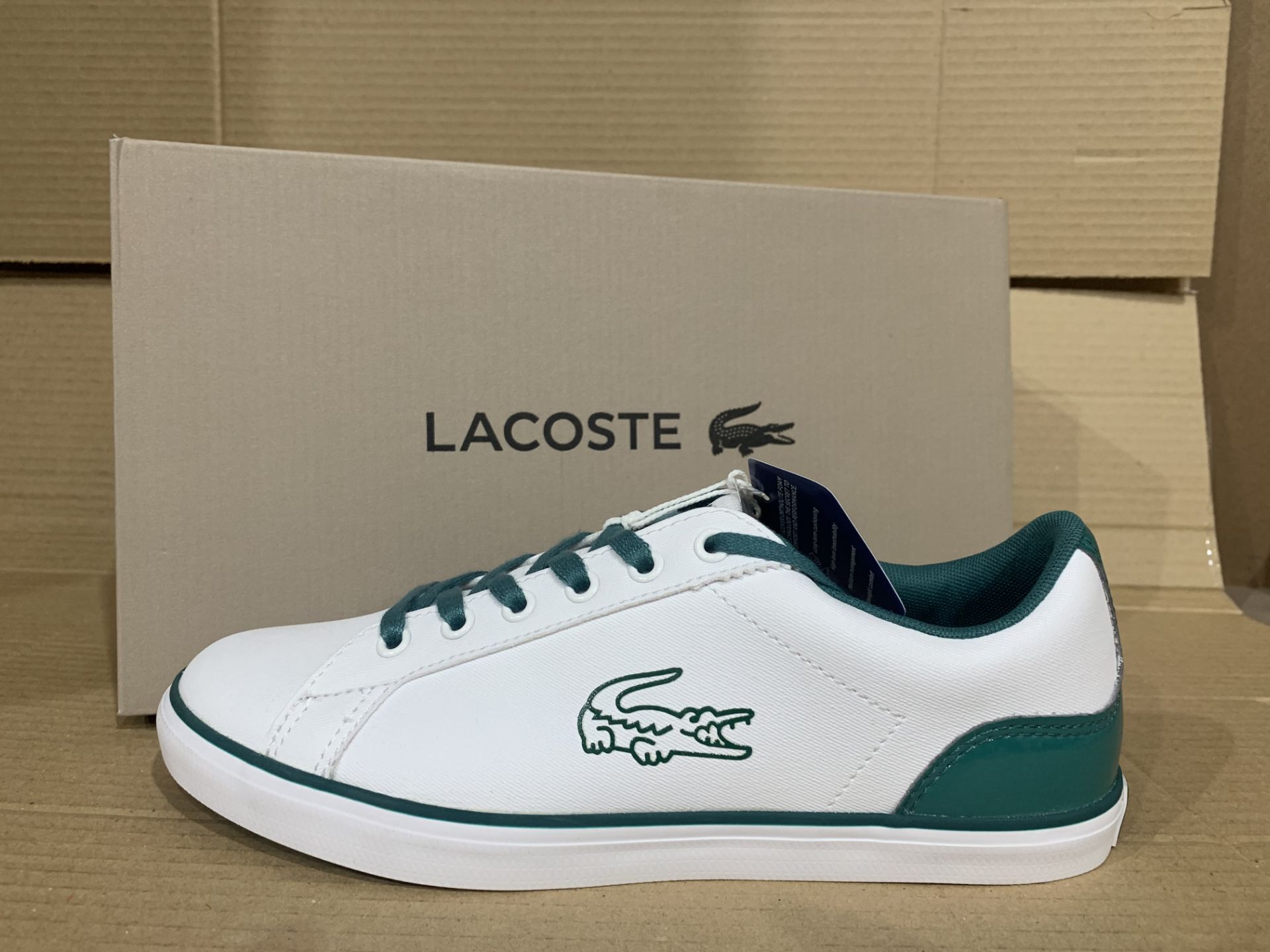 (NO VAT) 3 x NEW BOXED PAIRS OF LACOSTE ORTHOLITE LARGE CROC TRAINERS. SIZE UK 4