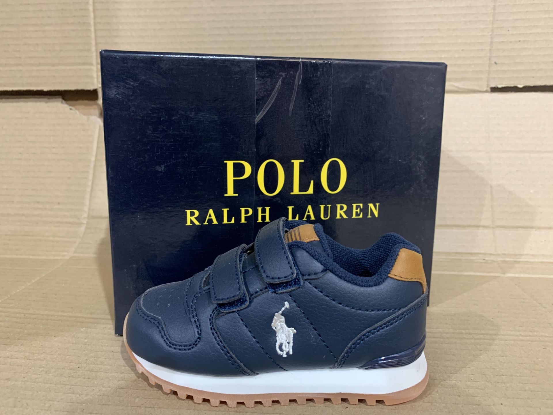 (NO VAT) 2 x NEW BOXED PAIRS OF POLO RALPH LAUREN ORYION EZ SHOES. SIZE INFANT 5