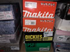 4 x PAIRS OF VARIOUS WORKBOOTS TO INCLUDE MAKITA SPRINT TRAINER, DICKIES DEALER BOOTS ETC IN SIZES