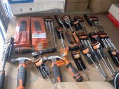 30 PIECE MIXED TOOL LOT INCLUDING CRIMPING PLIERS, HAMMERS, RATCHETS ETC