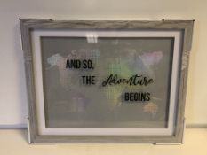 24 x NEW SEALED ARTHOUSE 'AND SO THE ADVENTURE BEGINS' HOLOGRAPHIC MAP FRAMED PRINT