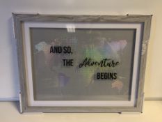 24 x NEW SEALED ARTHOUSE 'AND SO THE ADVENTURE BEGINS' HOLOGRAPHIC MAP FRAMED PRINT