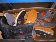 BOX TO CONTAIN A LARGE QTY OF VARIOUS WORK BOOTS/SHOES IN VARIOUS SIZES
