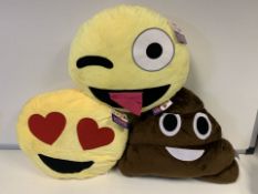 PALLET TO CONTAIN 120 x NEW TAGGED EMOJI ICONS SOFT PLUSH CUSHION IN VARIOUS DESIGNS
