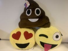 24 x NEW TAGGED EMOJI CUSHIONS IN VARIOUS DESIGNS (1070/30)