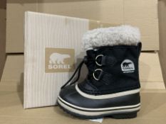 (NO VAT) 2 x NEW BOXED PAIRS OF SOREL YOOTPAC NYLON WATERPROOF BOOTS. SIZE INFANT 8 (60/6)