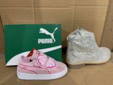 (NO VAT) 2 X BRAND NEW PUMA PINK TRAINERS SIZE i8 AND 3 X SILVER KIDS DIVISION BOOTS SIZE J3 (871/