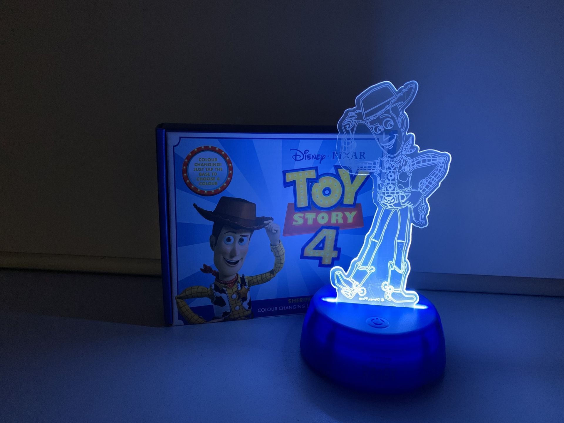 4 X BRAND NEW RETAIL BOXED TOY STORY 4 COLOUR CHANGING NIGHT LAMPS (TOUCH BASE LAMPS) (418/28)