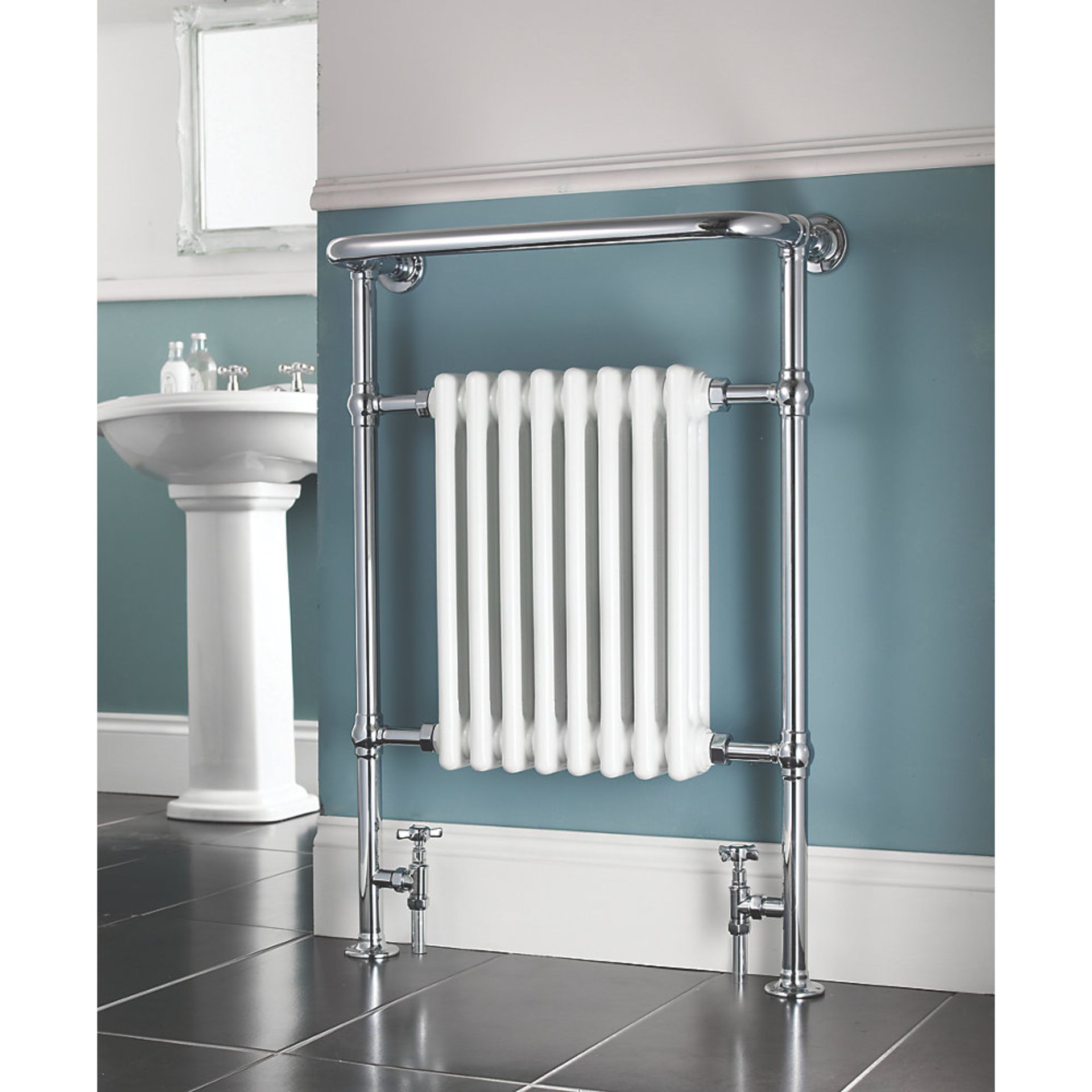 (8) BATHROOM RADIATOR 952 X 659MM CHROME 1699BTU. Traditional Victorian Powder-Coated Steel