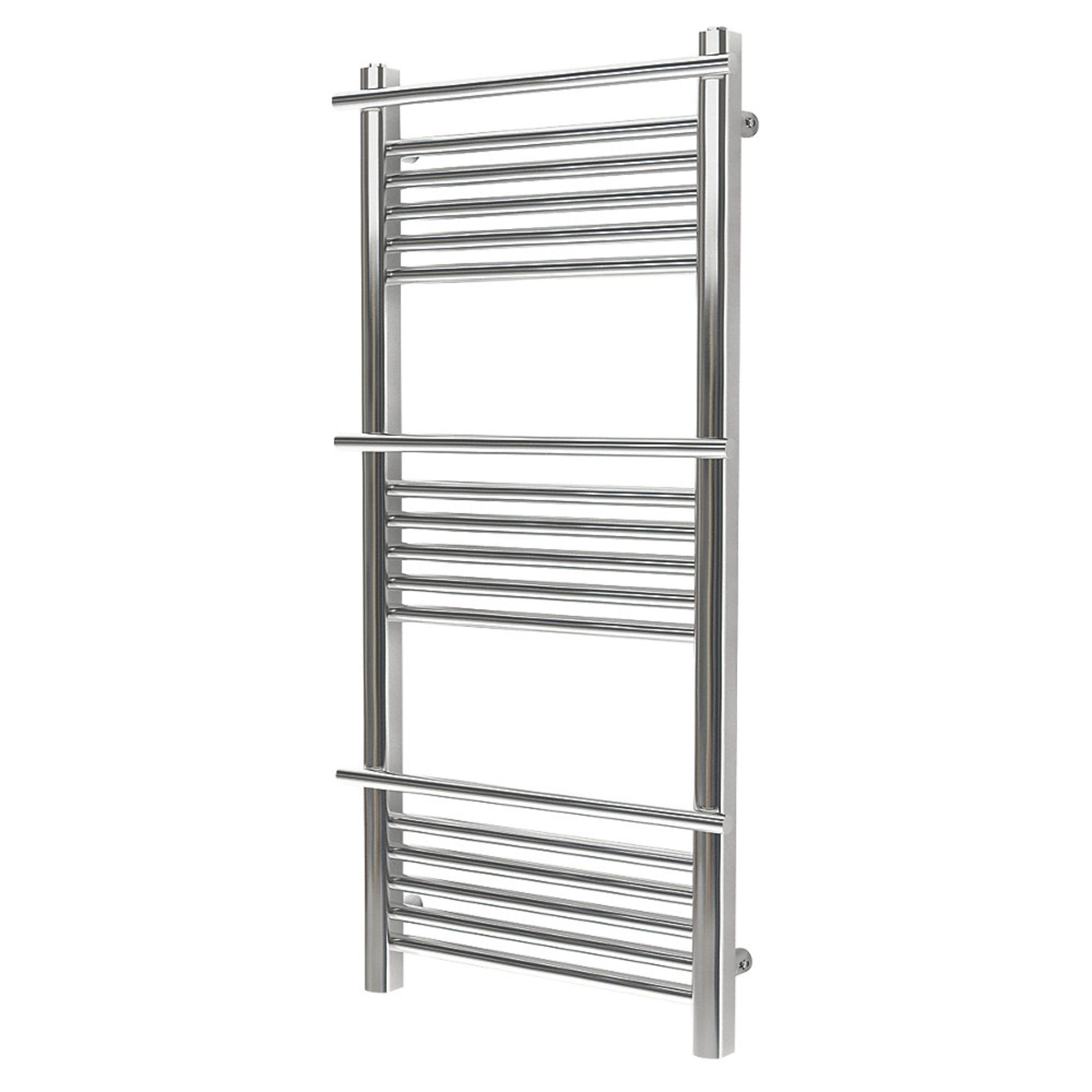 (1) SOLNA WATER TOWEL WARMER 1100 X 500MM CHROME 1068BTU. Bar-on-bar design that allows the towel to