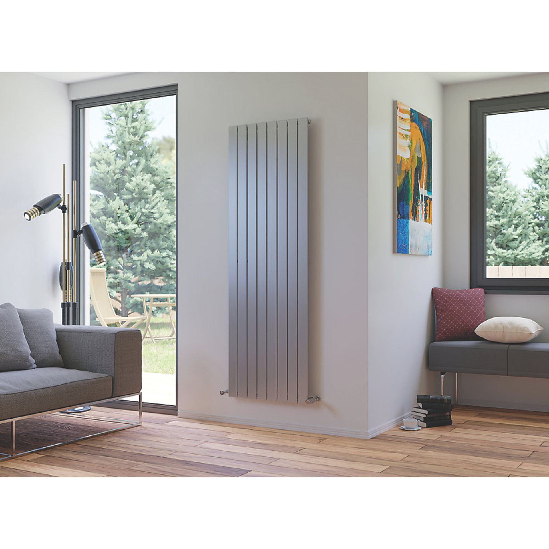 (4) XIMAX OCEANUS HORIZONTAL OR VERTICAL DESIGNER RADIATOR 1800 X 595MM SILVER 3782BTU (62207).